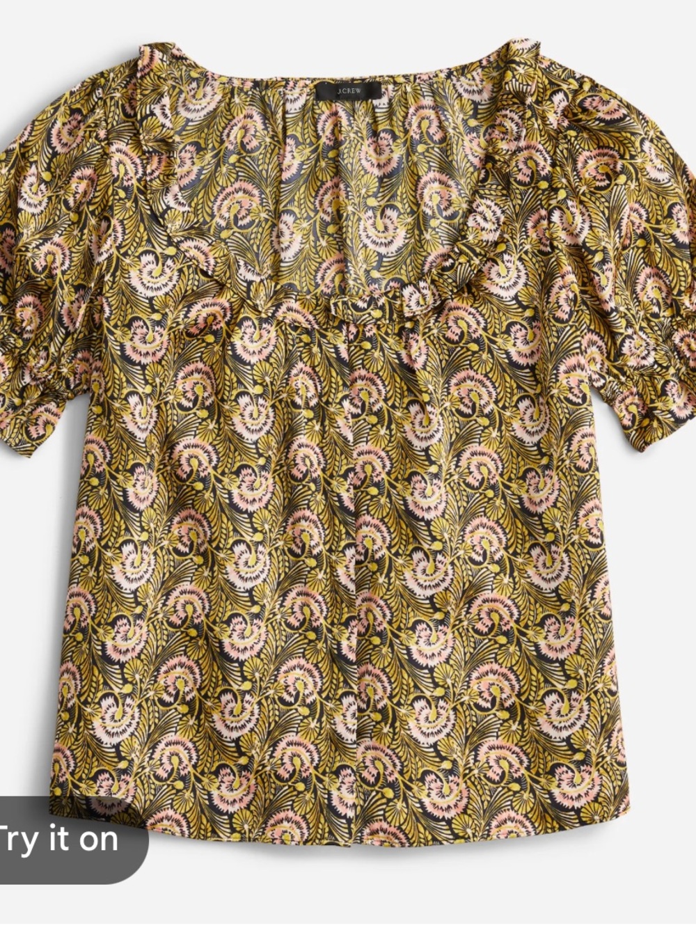 J.Crew Ruffle Featherweight Satin Scoopneck Top - Dandelion Swirl pattern-NWOT